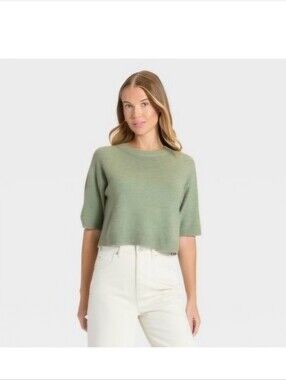 Universal Thread Elbow Sleeve Cozy Knit Crewneck Pullover Sweater Green Heather